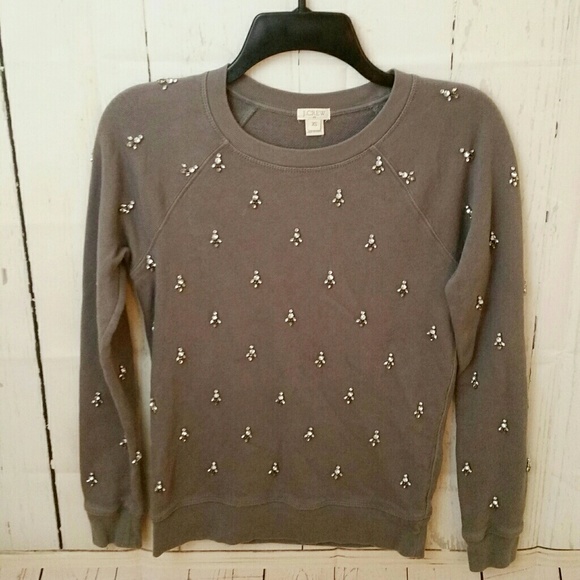 **SALE**J. CREW FACTORY gray jeweled sweatshirt XS - Picture 2 of 7